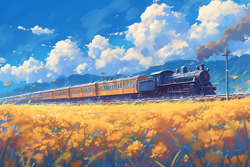 火车和花海图片