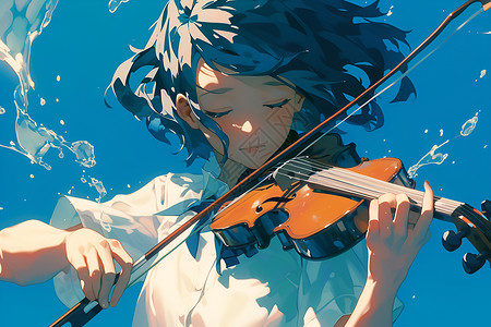 交响乐背景女孩激情的弹奏小提琴插画