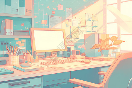 材鼠标键盘温馨的办公室插画
