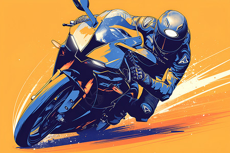 电摩托车风驰电掣的骑手插画