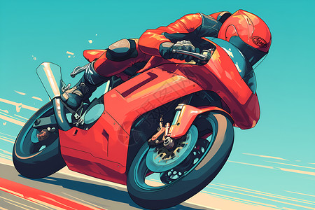 摩托车汽车摩托骑手飞驰在赛道上插画