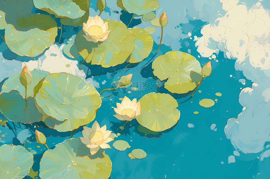 水面上漂浮的莲叶图片