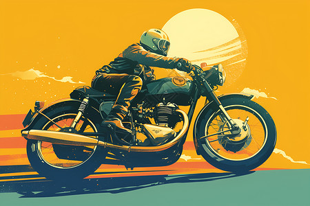 开摩托车帅气的骑行者插画
