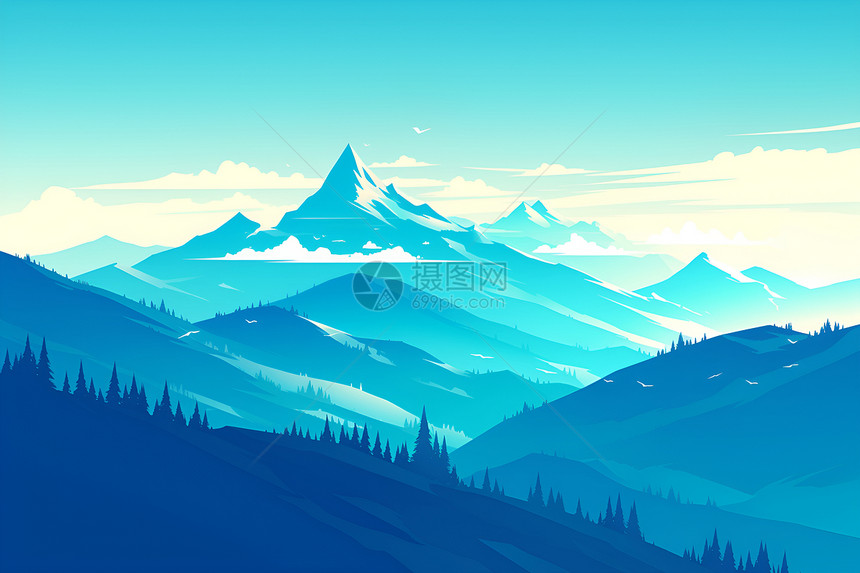 山峰与蓝天相映成趣图片
