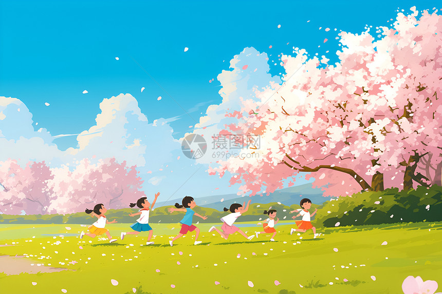 樱花树下的孩子图片