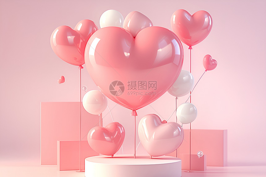 浪漫的心形气球图片
