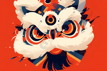 文化彩绘狂野的中国狮舞彩绘插画