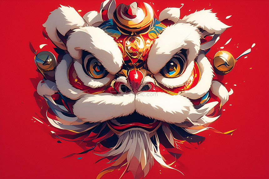 中国舞狮的矢量卡通形象图片