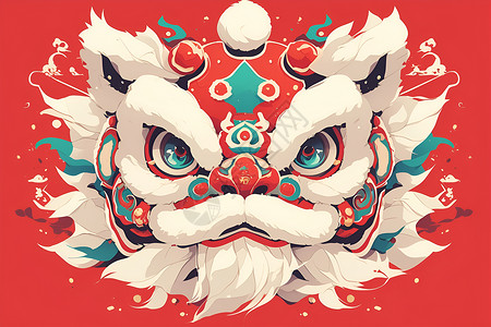 关水龙头活力四溢的中国舞狮插画