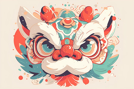 白狮中国狮舞贴纸插画