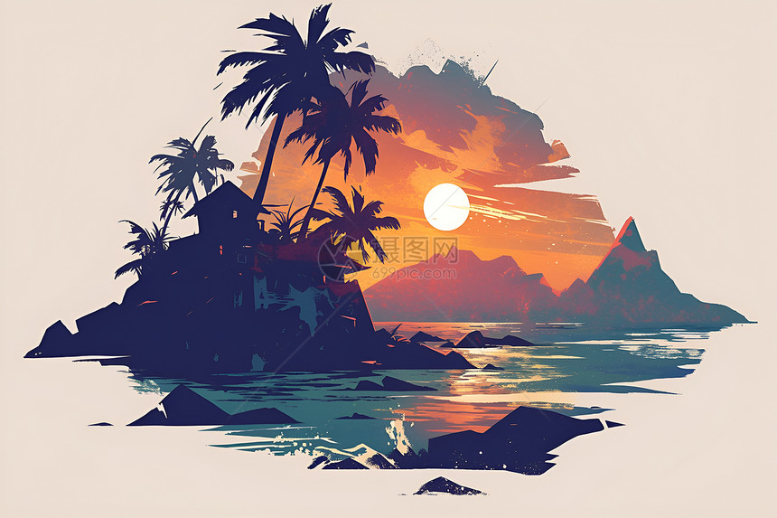 日落海岛绚丽的黄昏图片