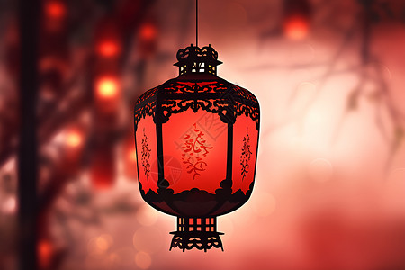 夜幕下树上挂着一盏红灯笼背景图片