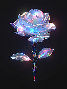 玫瑰金属华丽的三维全息玫瑰插画