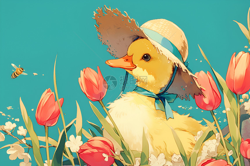 小鸭在花丛中图片