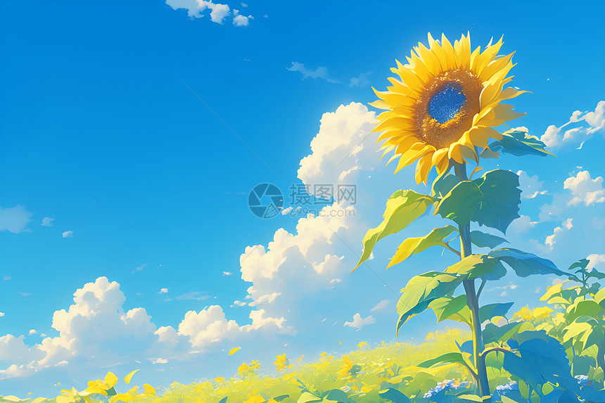 阳光下的向日葵插画图片