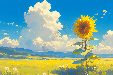 花朵阳光素材阳光下的向日葵田插画