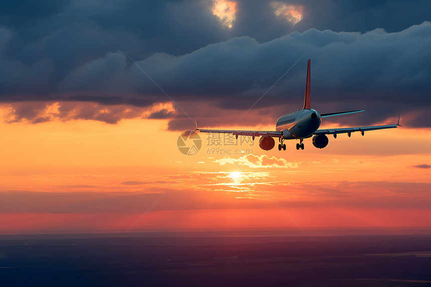 日落时的一架飞机图片