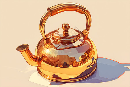金属水壶金色茶壶的投影插画