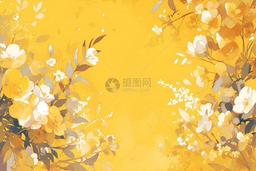 黄色背景上的鲜花图片