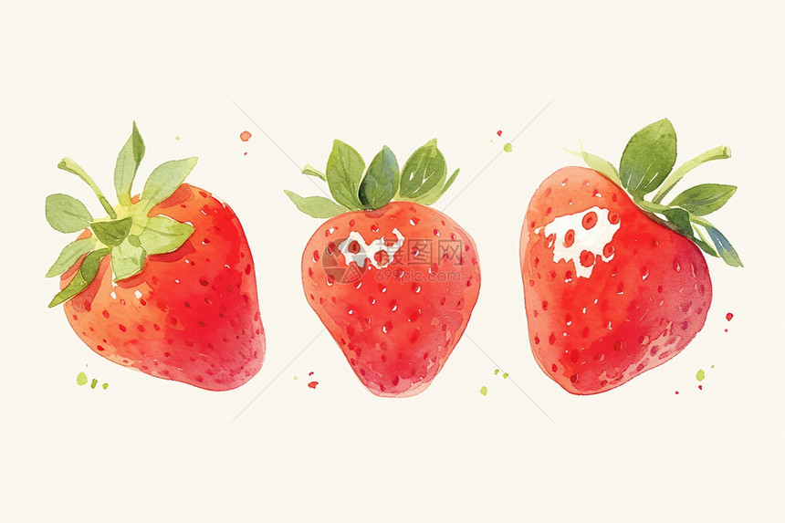 三颗可口的草莓图片