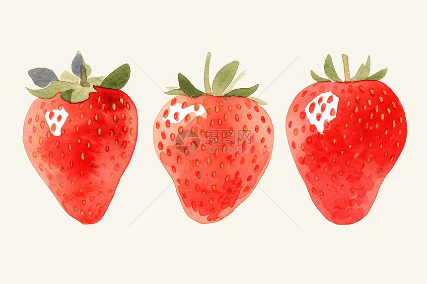 三颗美味的草莓图片