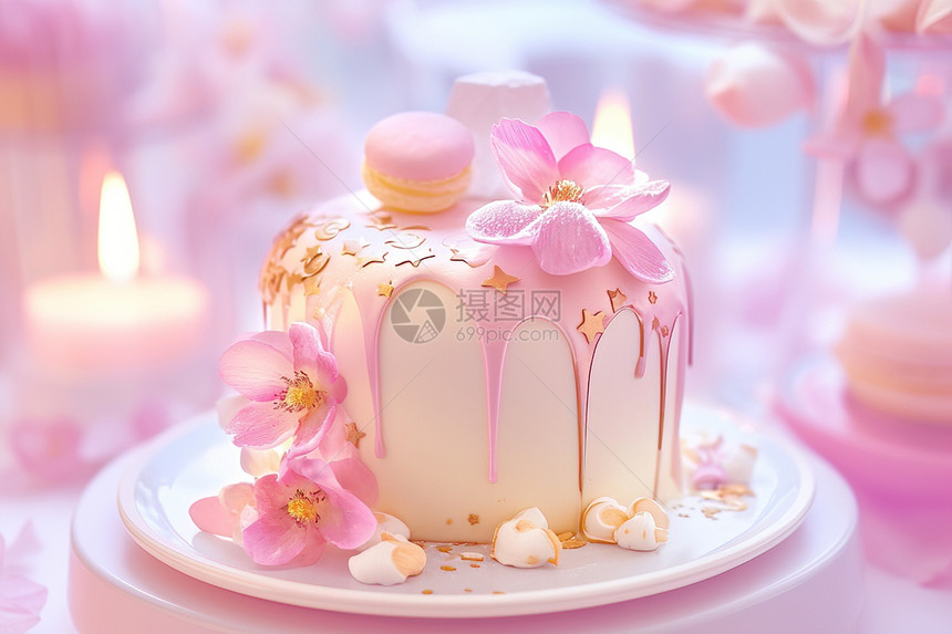 蛋糕上的粉色糖霜图片