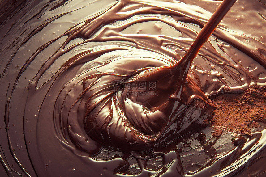巧克力漩涡中的匙子图片
