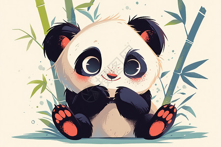 吃竹叶的小熊猫竹林前的小熊猫插画