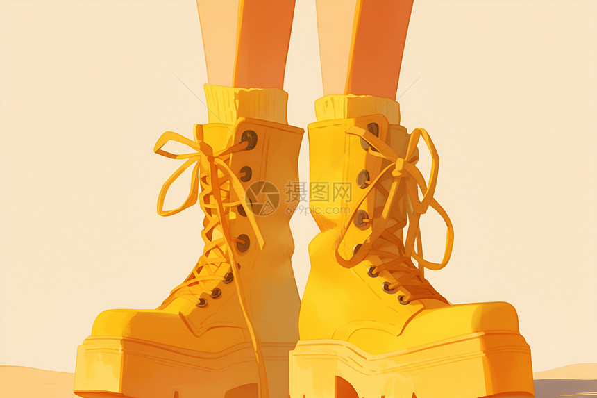 一双黄色骑士靴图片