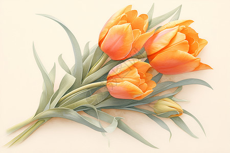 橘色郁金香的水彩插画背景图片