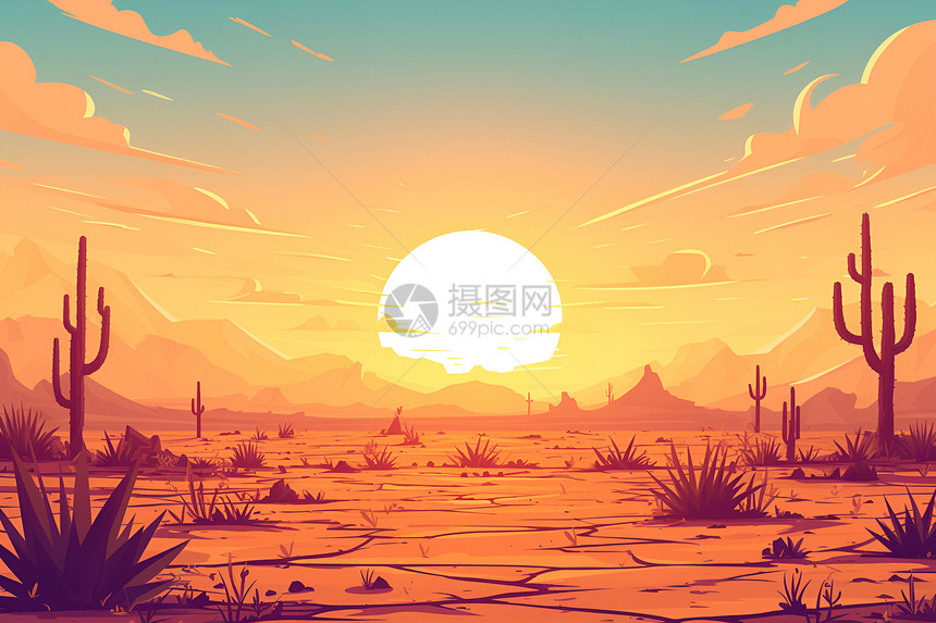 沙漠中的夕阳奇迹图片