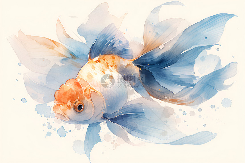 一幅细致的金鱼插画图片