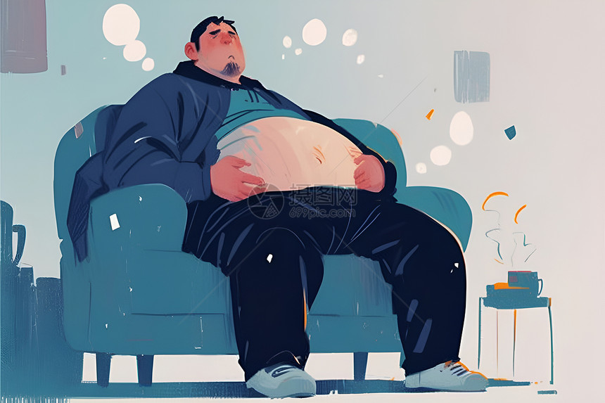 胖胖的男子在沙发上睡觉图片