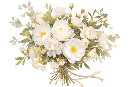 花束花朵浪漫雅致的白色花束插画