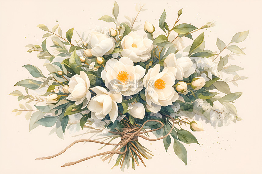 清雅的白色花朵插画图片