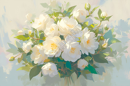 花朵白色柔和光影中的花海插画