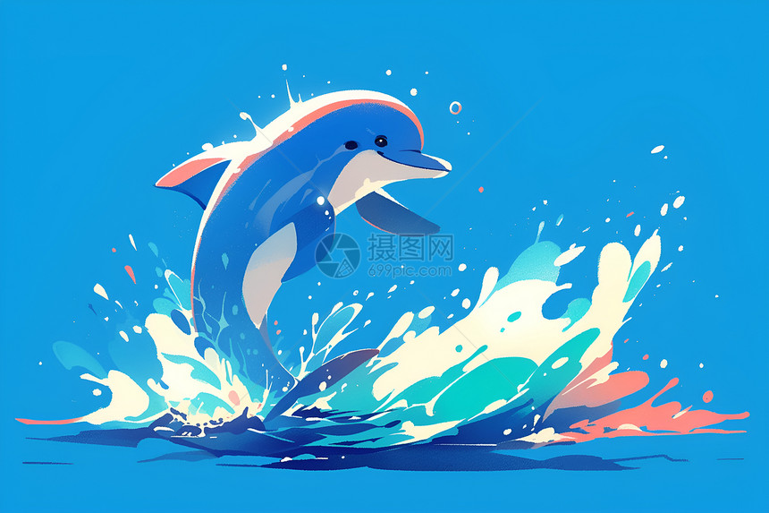 蓝色海洋中的海豚图片