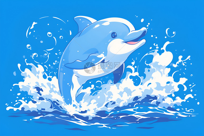 跃出海面的海豚插画图片