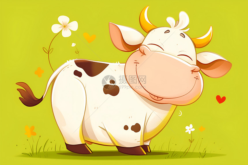 草地中可爱的牛图片