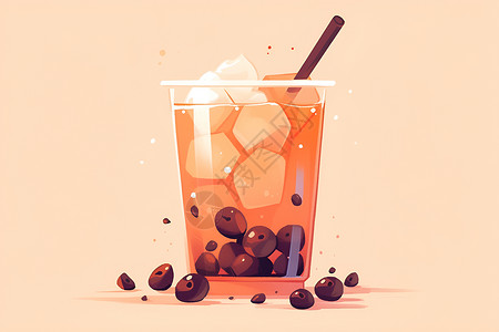 鲜果饮品设计的卡通珍珠奶茶插画