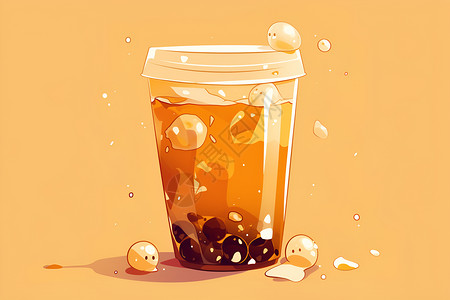 珍珠卡通美味可口的珍珠奶茶插画