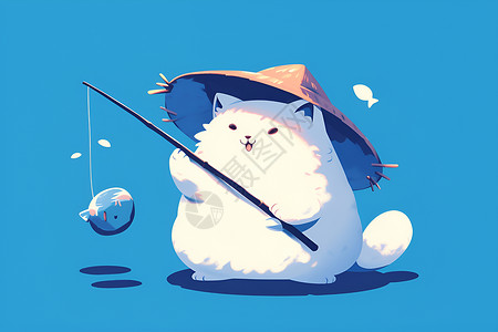 钓鱼的小猫插画背景图片