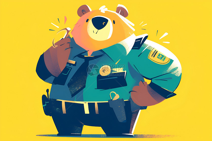 穿着警察制服的动物熊图片