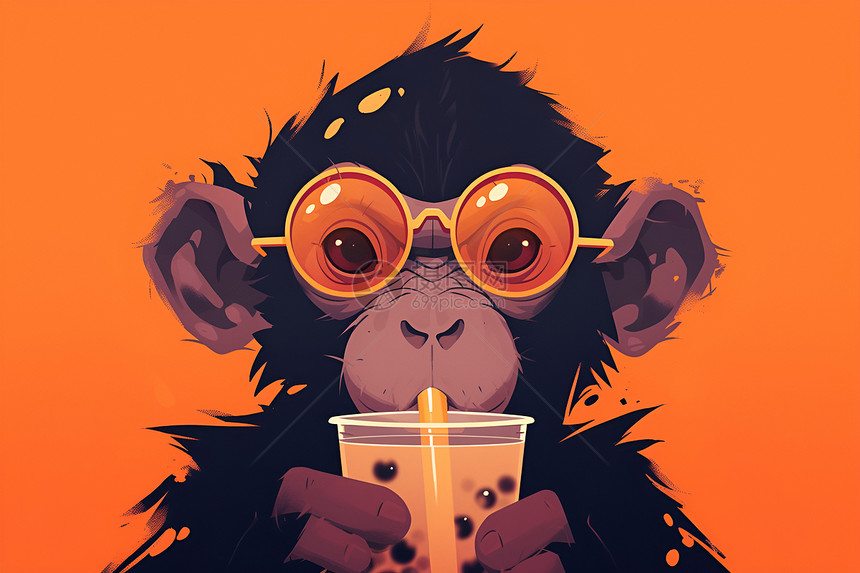 喝奶茶的动物猴子图片