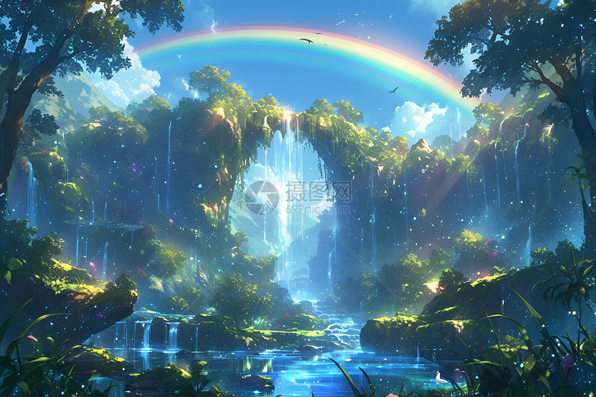 奇幻森林的彩虹图片