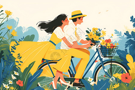 骑自行车的恋人背景图片