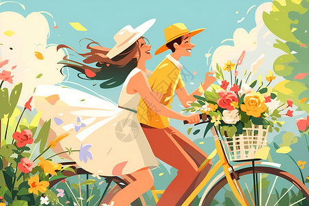 夫妻骑自行车背景图片