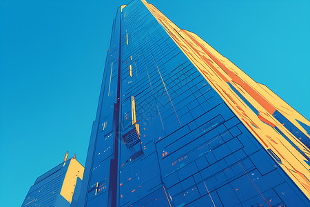 高耸的现代建筑阳光照耀下的摩天大楼插画