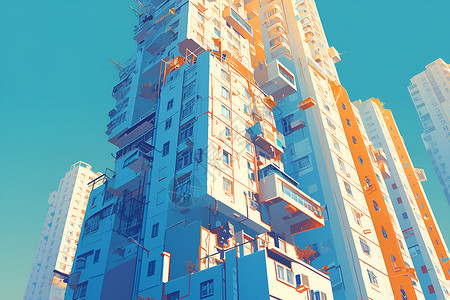 高耸的现代建筑城市的居民楼插画