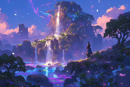 博卡拉瀑布美丽的景色插画